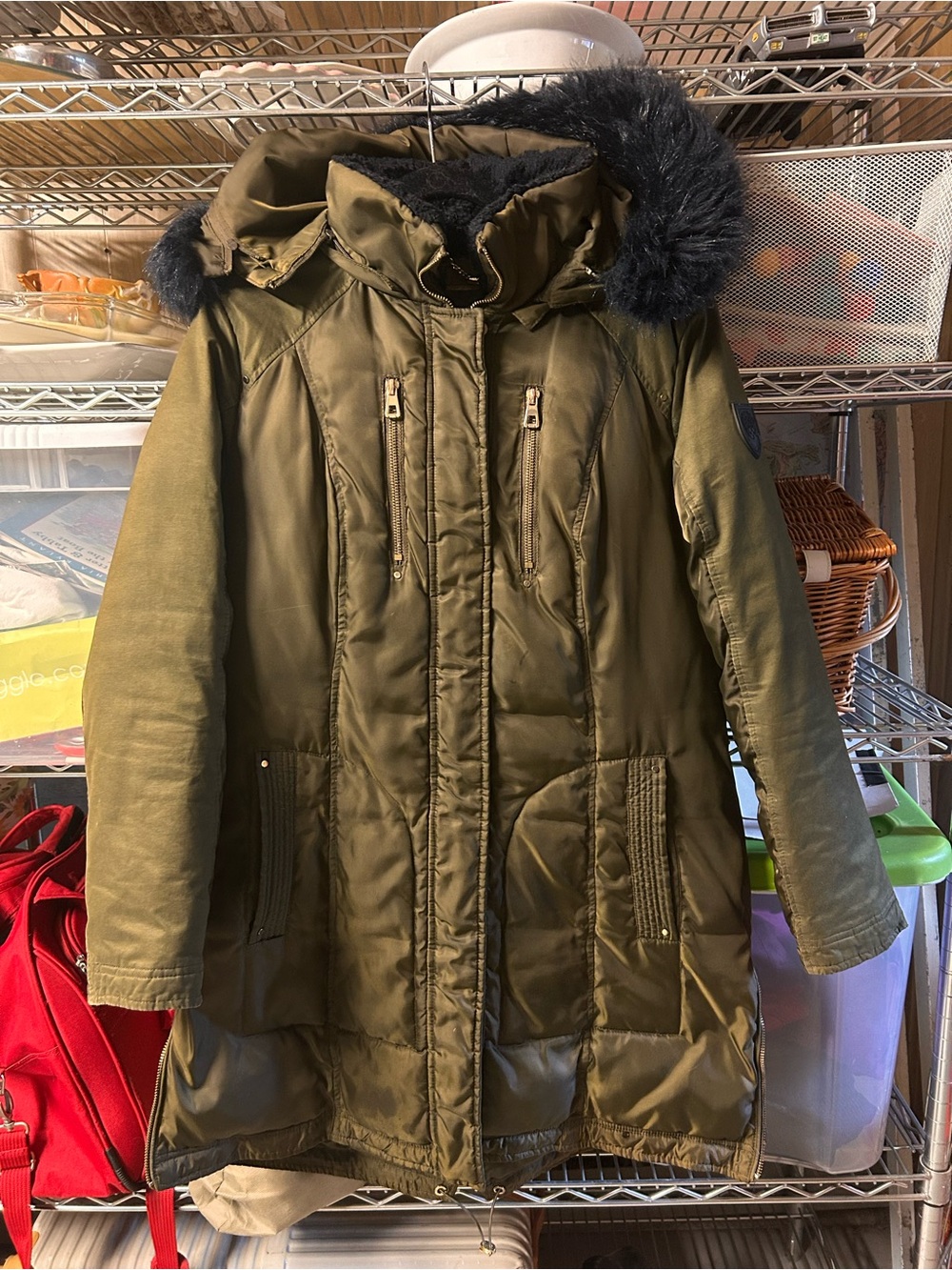 Vince Camuto Olive Green Women's Winter Parka Jacket with Faux Fur Trim - Picture 1 of 7